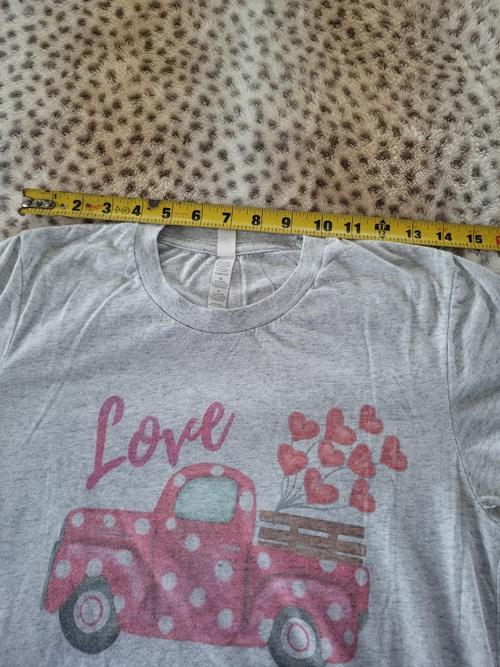 Bella Canvas Gray Tee with Pink Polka-Dot Truck and Hearts - Picture 3 of 7